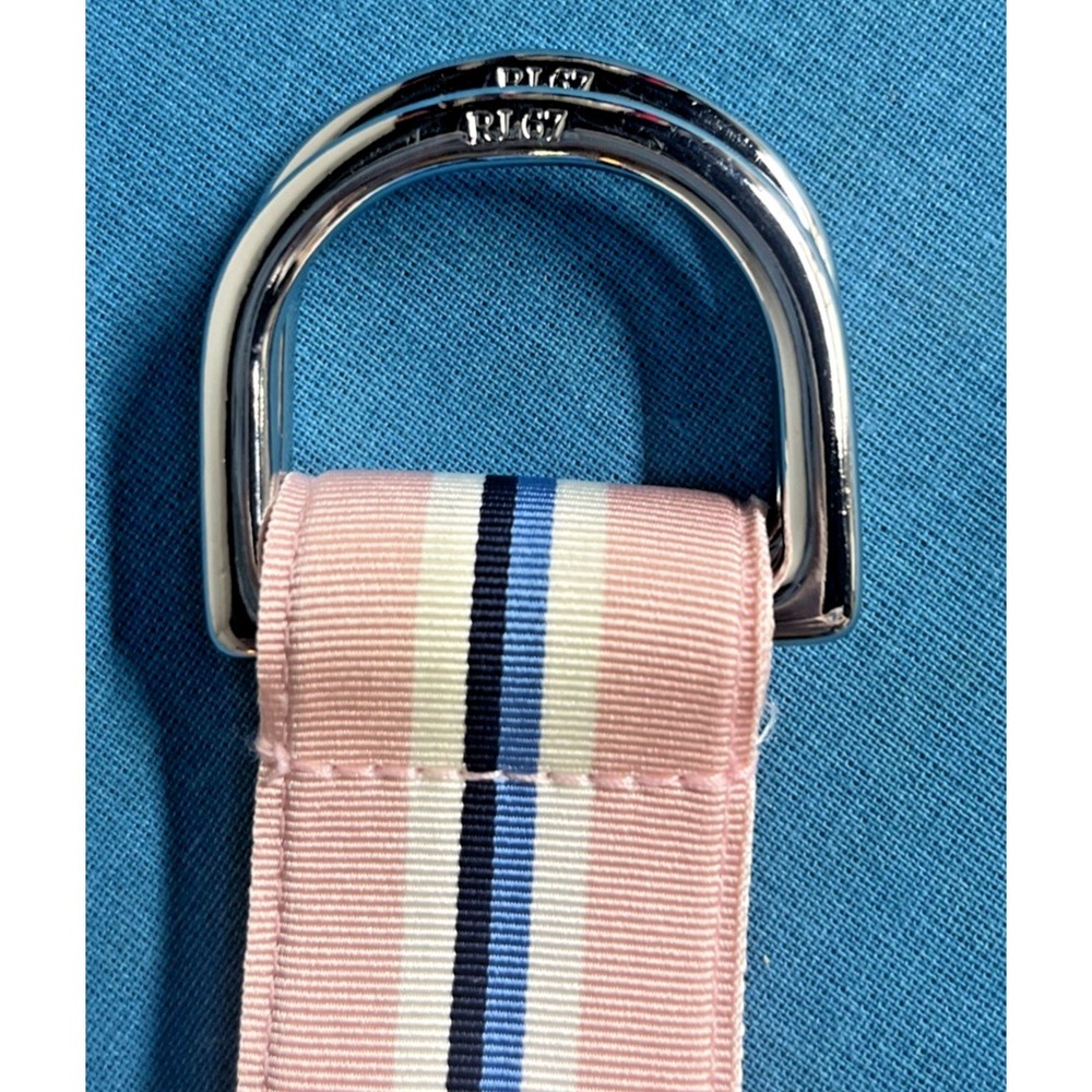 VTG Polo Ralph Lauren RL67 Fabric Belt  Pink Blue Stripe USA Made Preppy - Picture 8 of 8